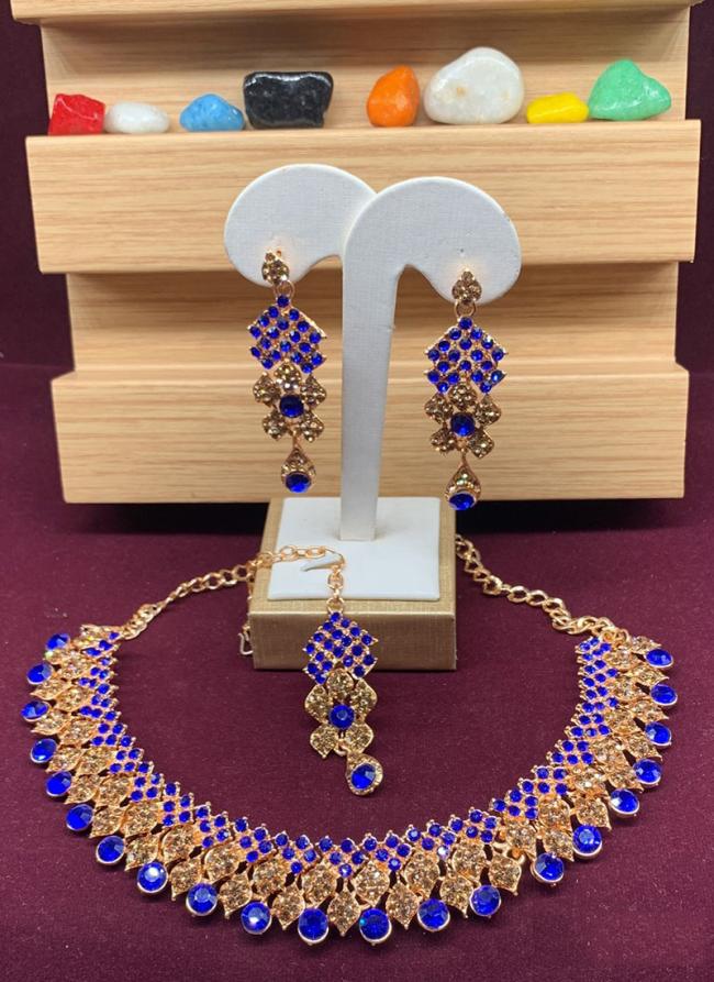 Blue Stone Studded Gold Plated Festive Necklace Set